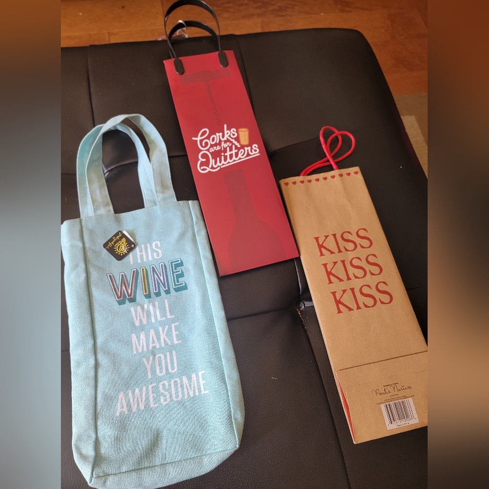 3 Wine  Totes- 'This Wine Will Make You Awesome Canvas Tote + 2 Others, NWT